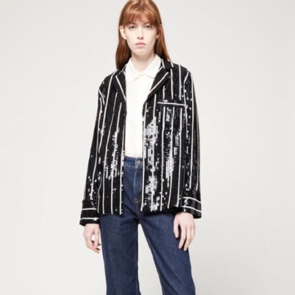 & Other Stories Striped Sequin Lounge Shirt NWTs Black White size 4 - Picture 1 of 13
